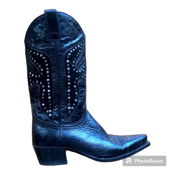 Frye Shoes Frye Black Studded Billy Pullon Classic Western Cowboy